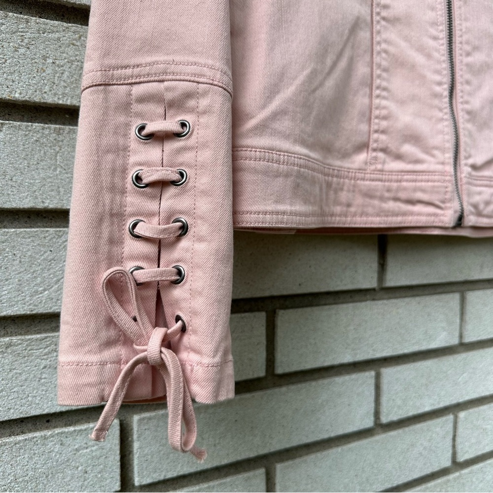 NWT Baccini Pink Moto Zip Jacket with Lace-Up Cuffs Size‎ M Balletcore Coquette - Picture 8 of 12